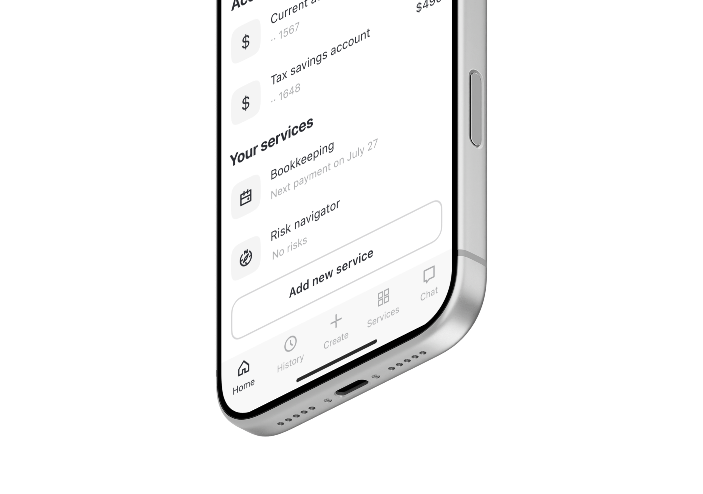 Main screen accounts and services