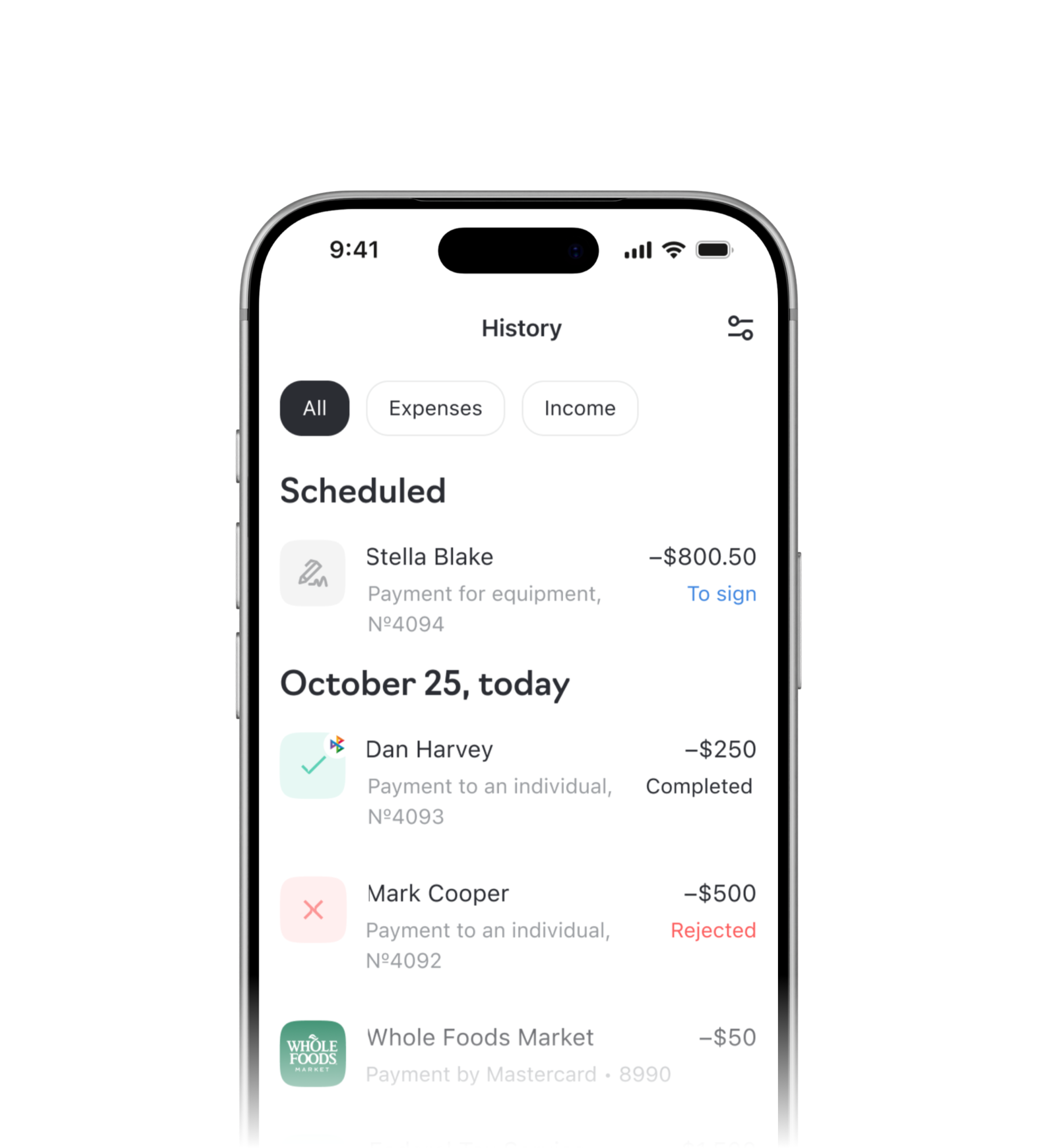Transaction history