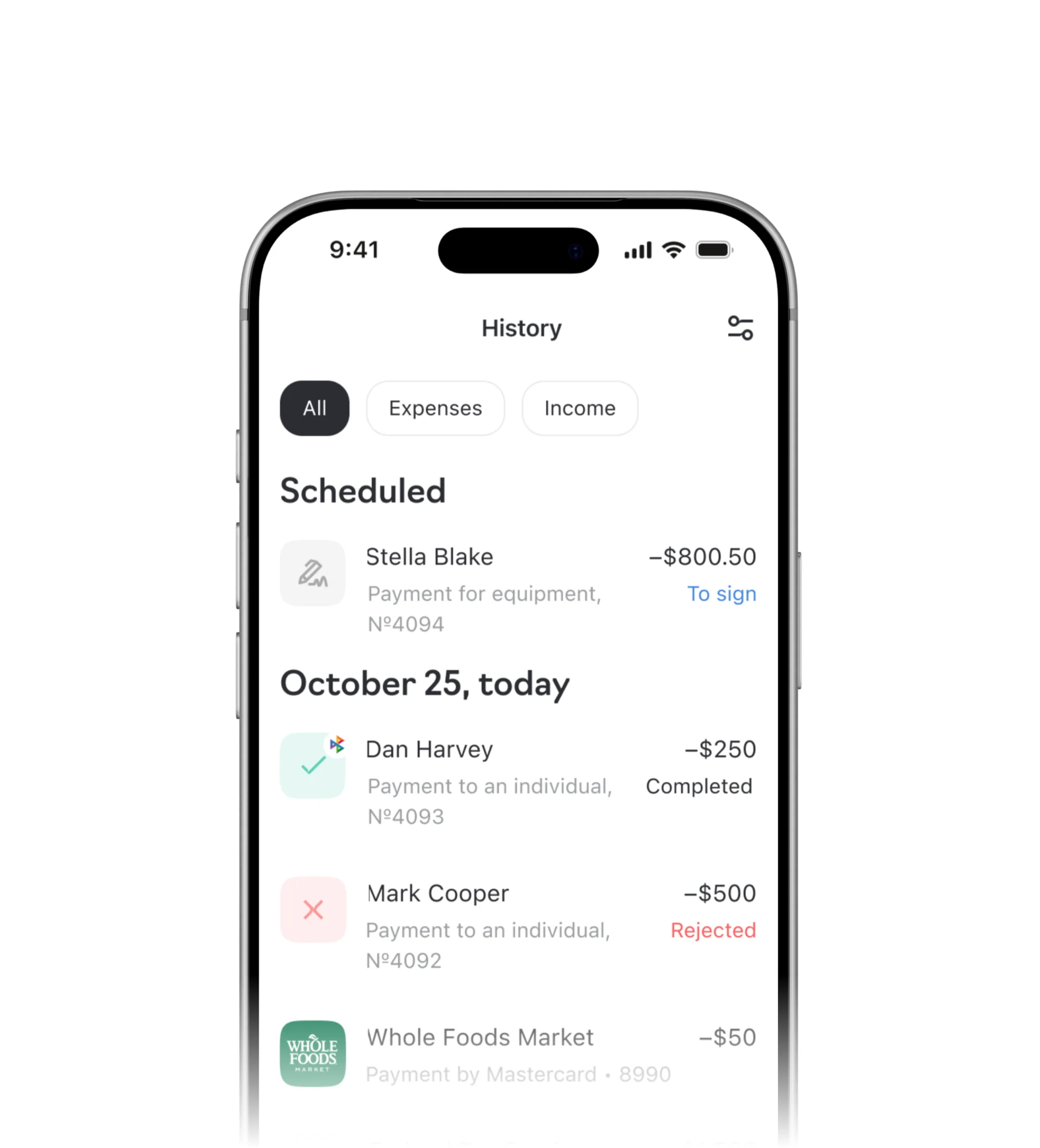 Transaction history