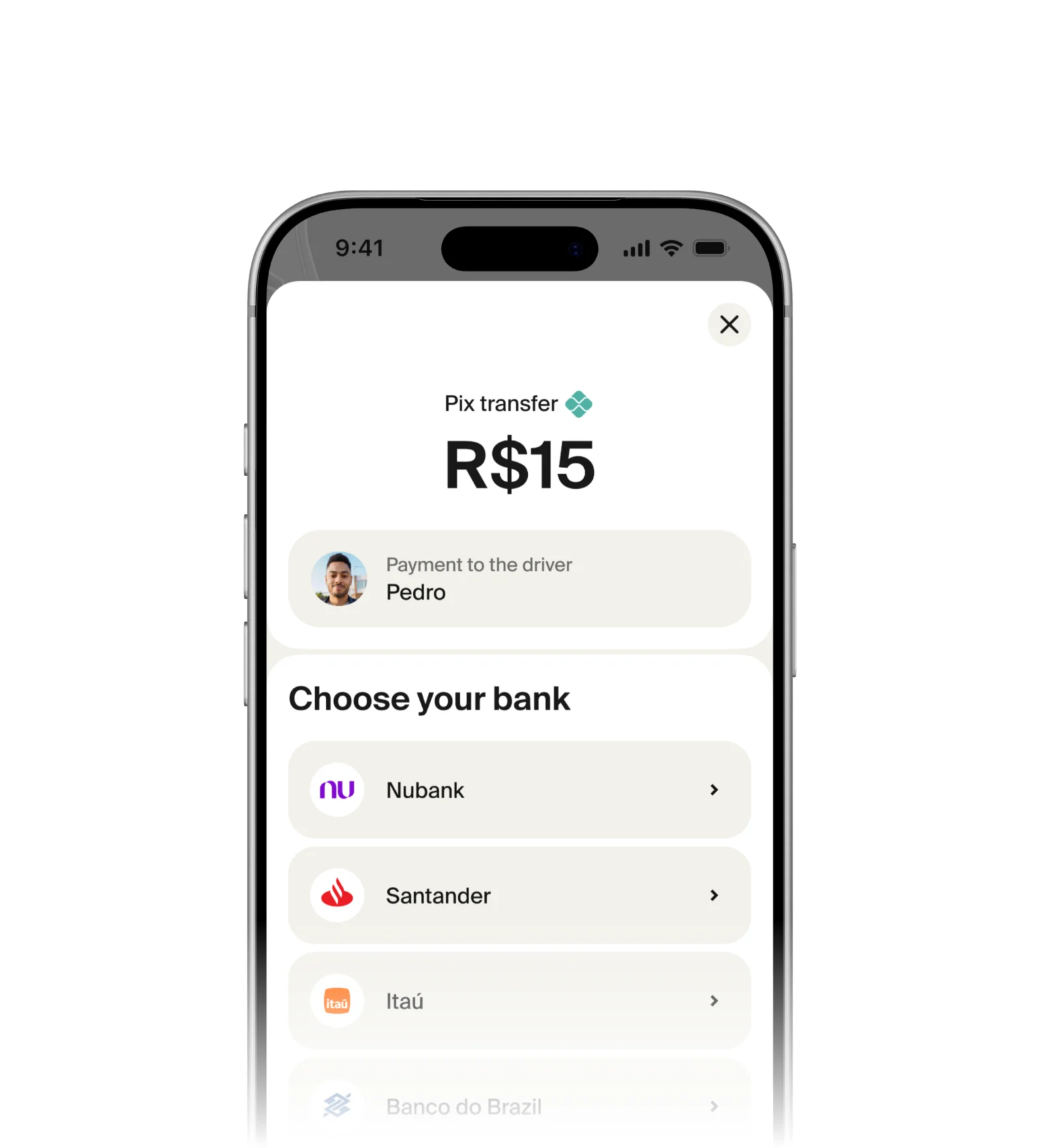 Pix bank selection