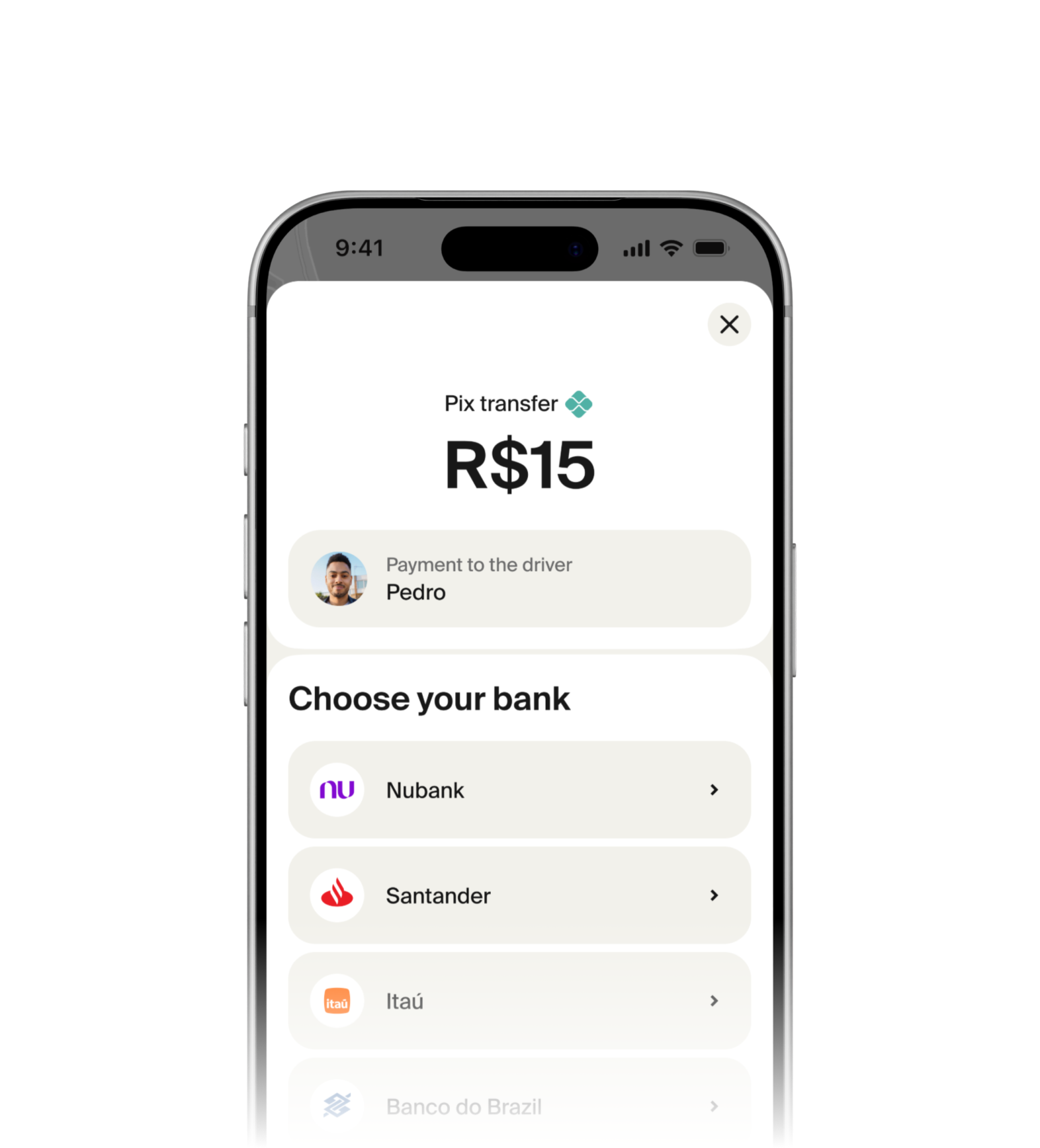 Pix bank selection