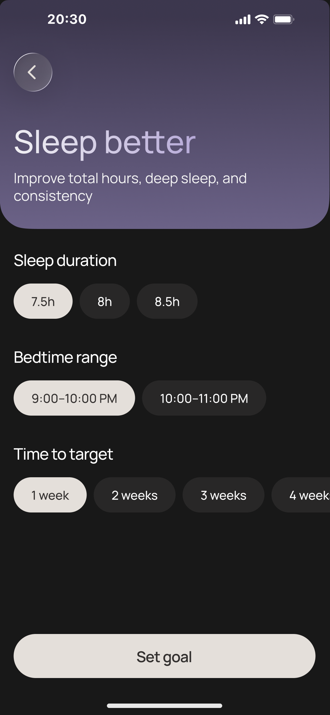 Sleep better — goal settings